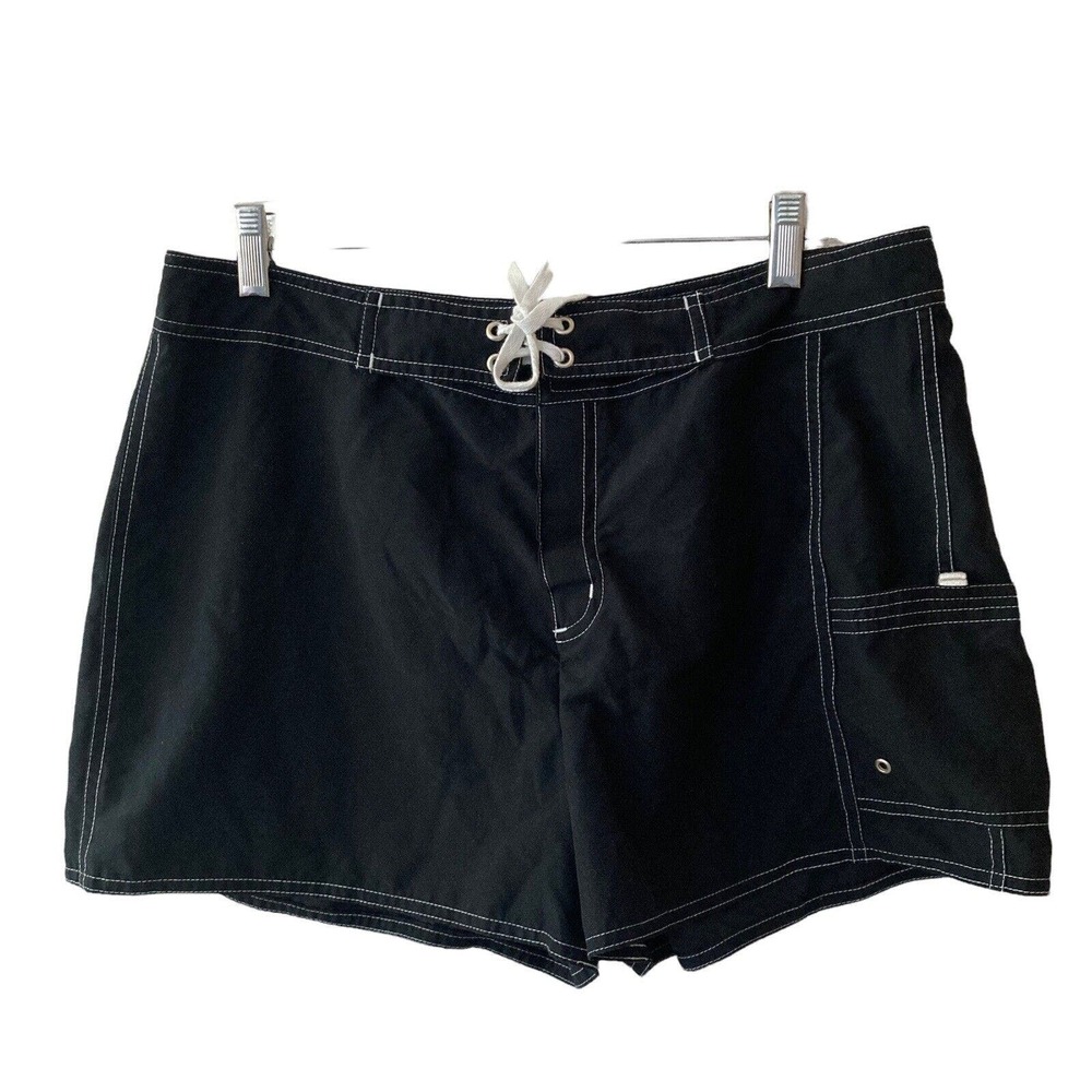 Y2K Board Shorts Black Swim Trunks with Contrast Stitching